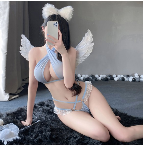 FEE ET MOI - Sexy Cross-Strap Bikini With Stockings (Blue) FEE ET MOI - Sexy Cross-Strap Bikini With Stockings (Blue)